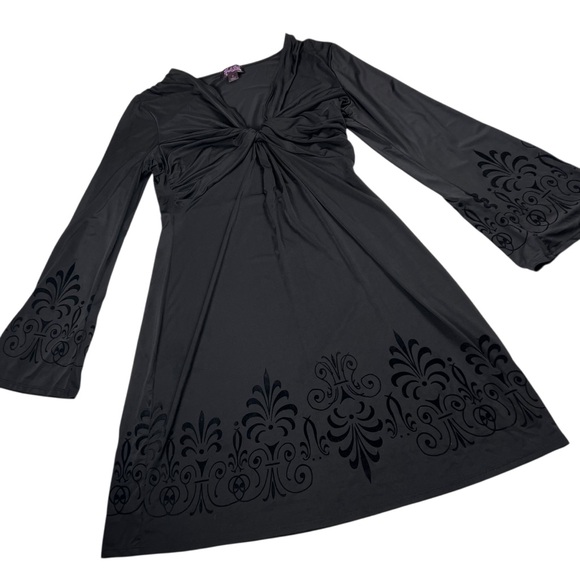 Hale Bob Black Velvet Bell Sleeve Mini Dress Size Small - Picture 2 of 13